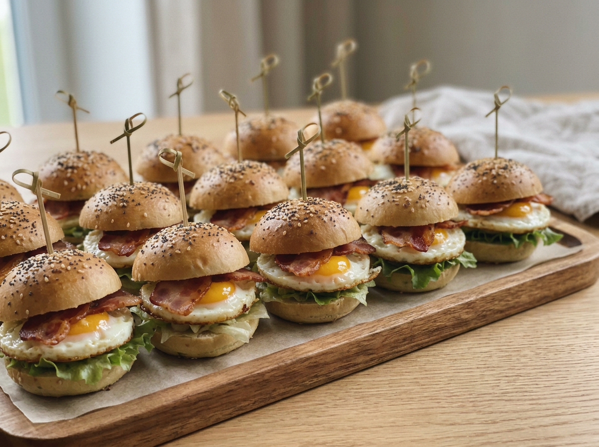 Mini Fried Egg, Bacon with Tomato Relish Sliders