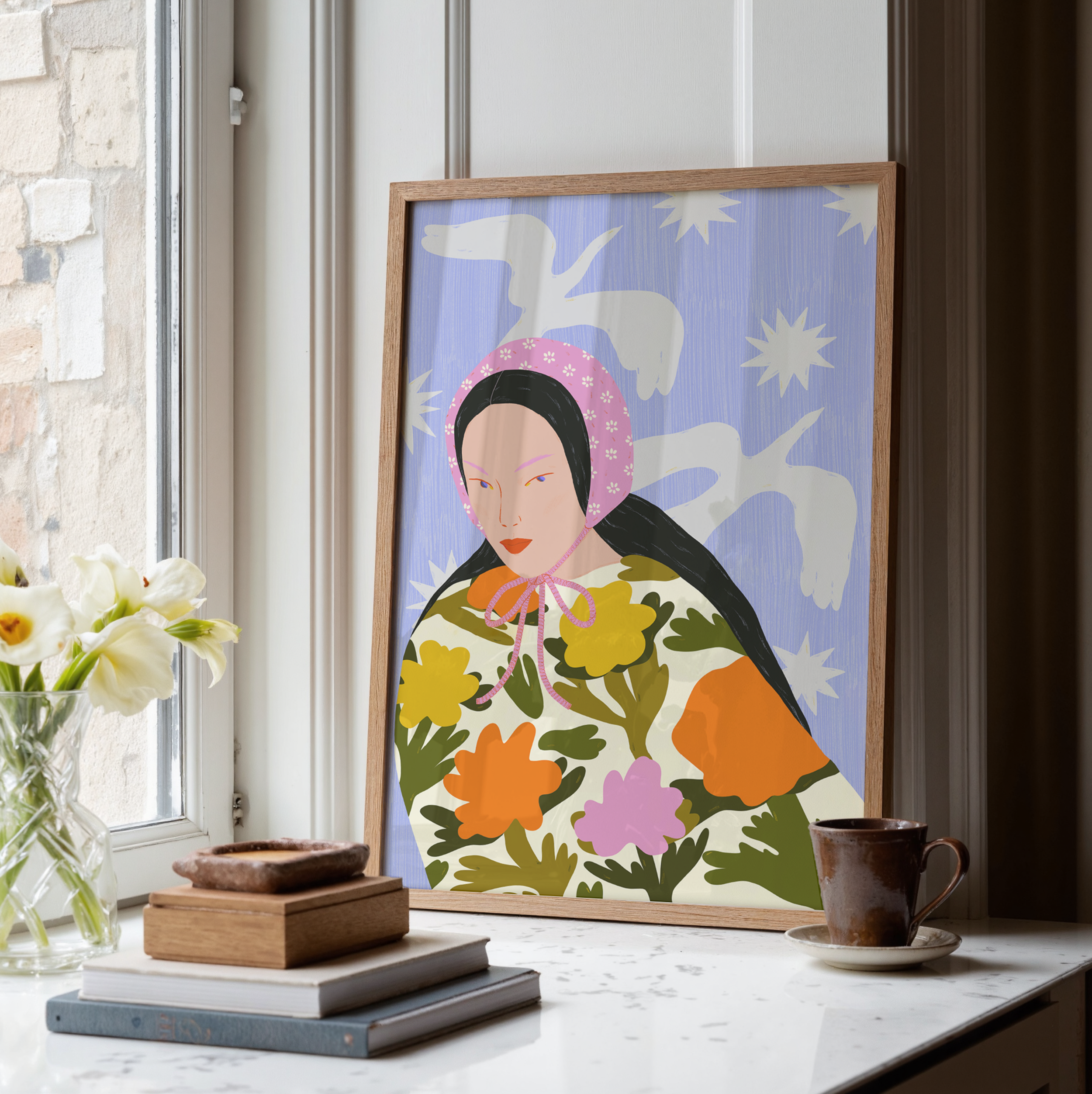 IN BLOOM GIRL & BIRDS KADNA FINE ART PRINT 3.png
