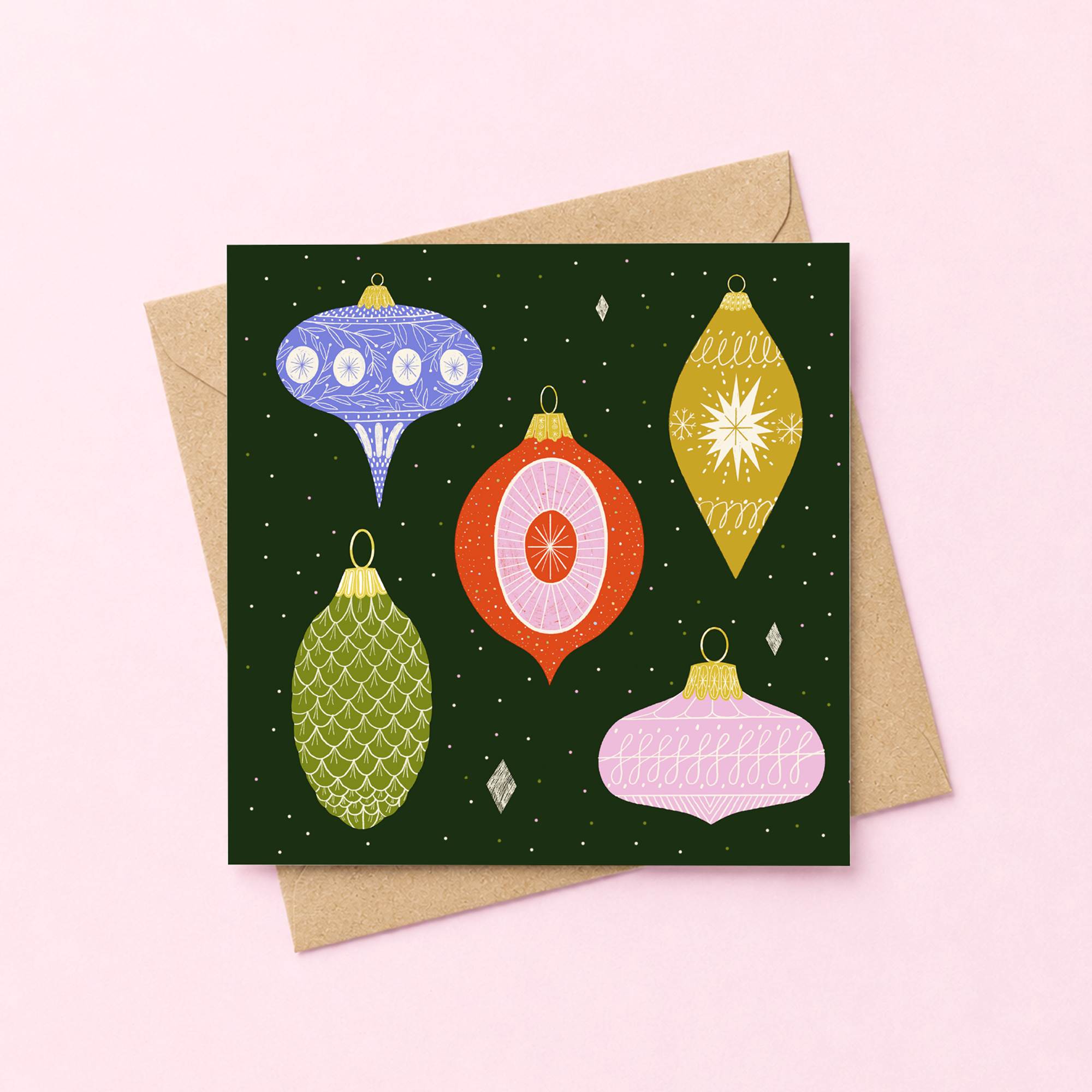 Vintage Baubles Postcard & Envelope