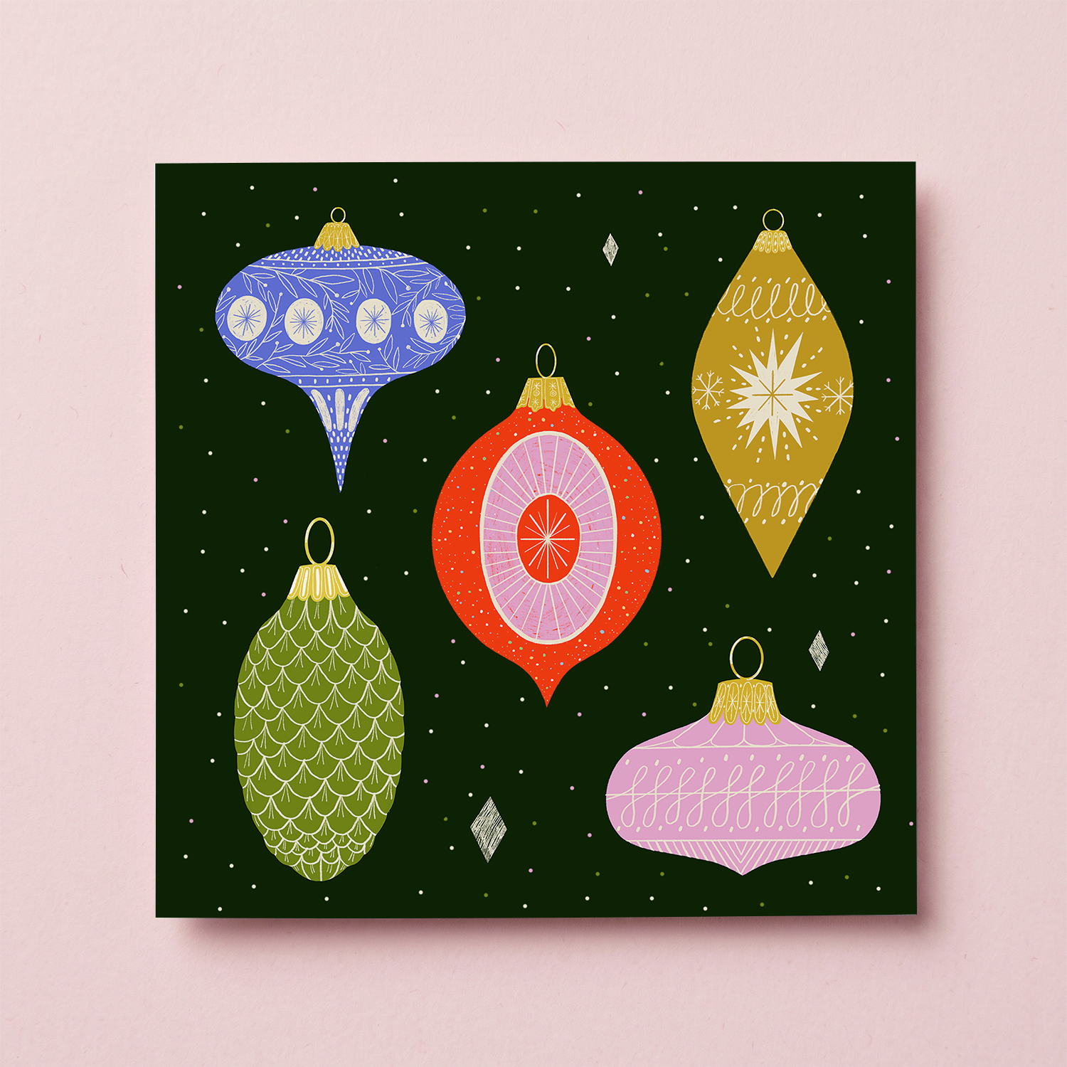 Vintage Baubles Christmas Postcard