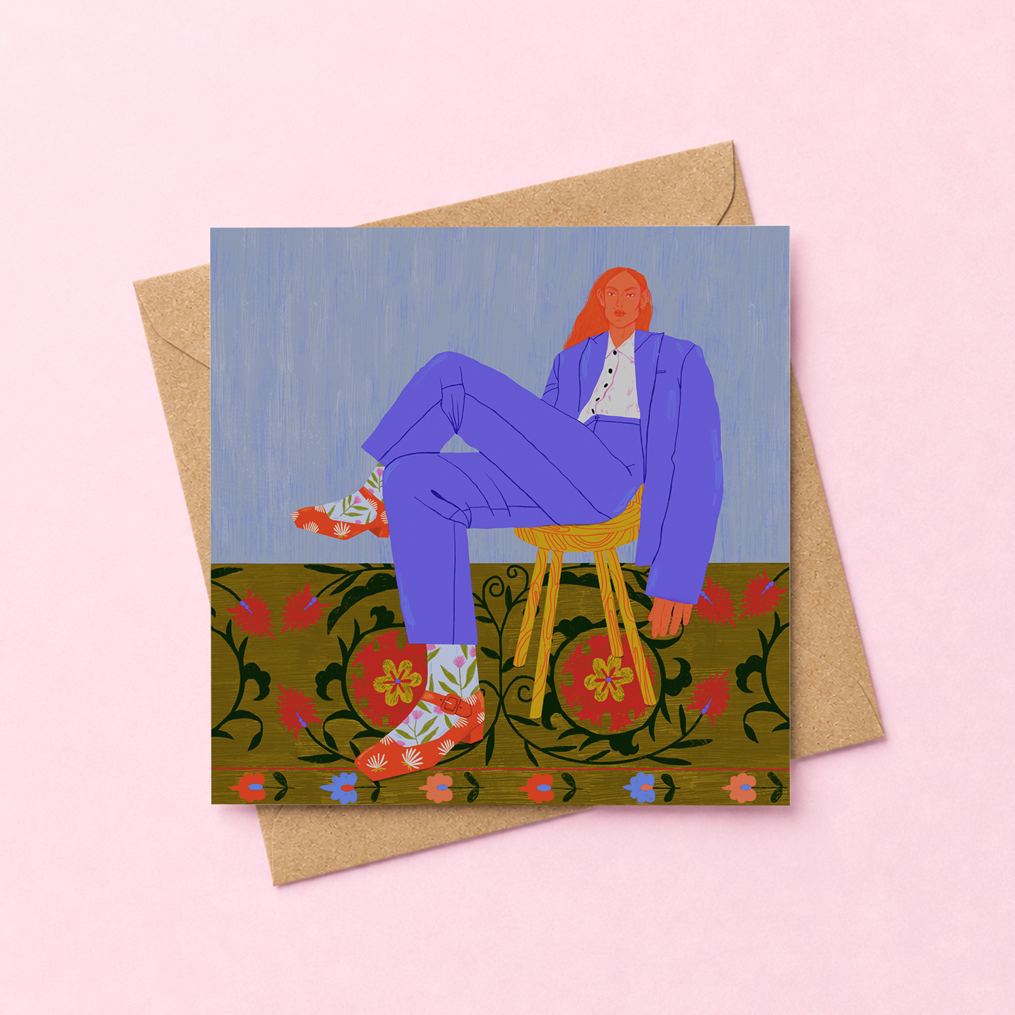 Flowery Boss Postcard & Envelope