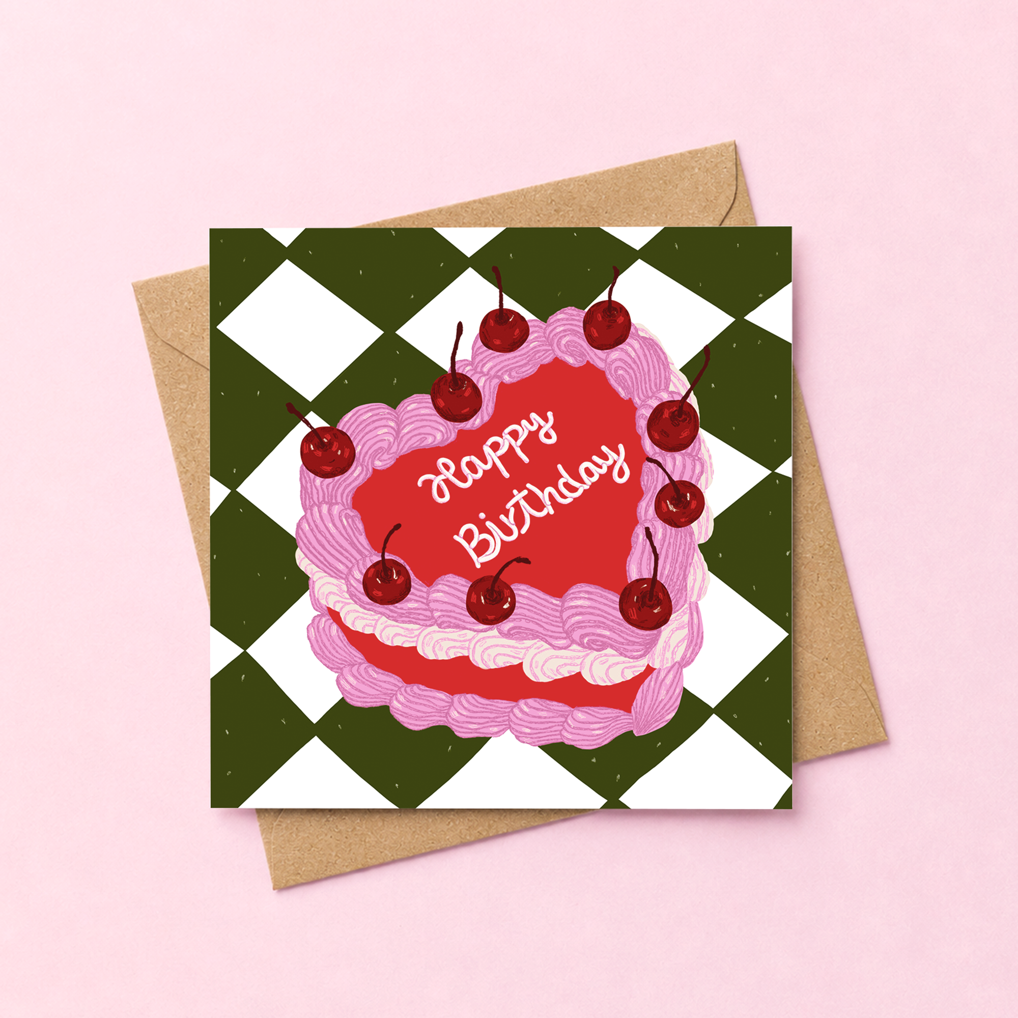 Happy Birthday Cake Postcard & Envelope