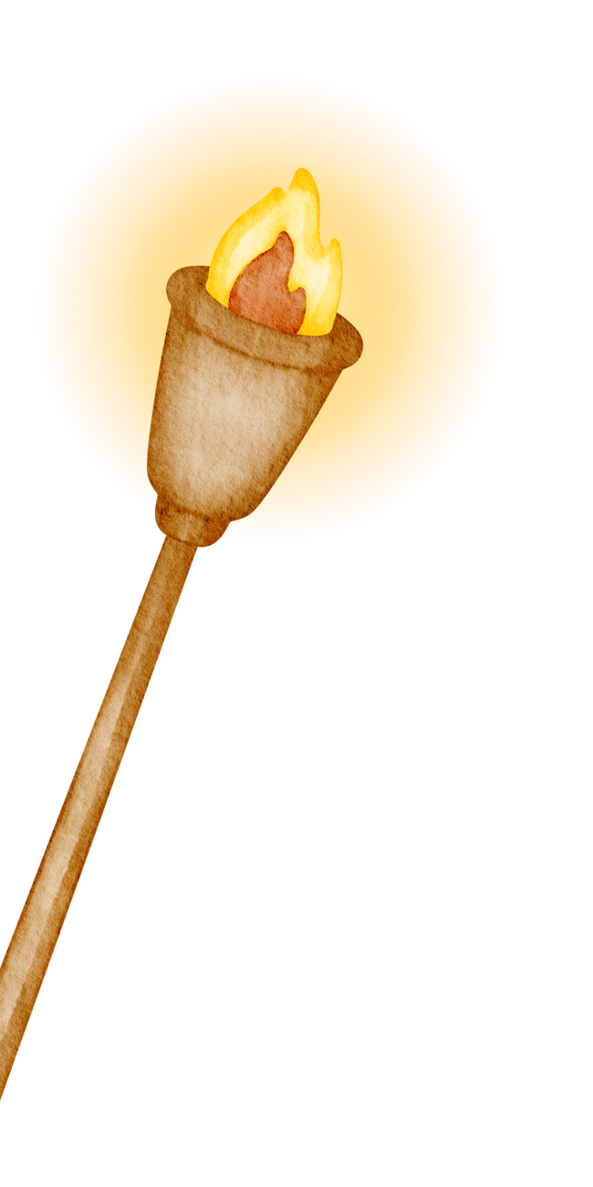Golden watercolor torch with light