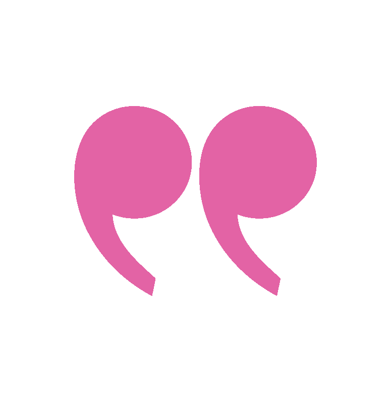 Pink quotation marks on a black background.