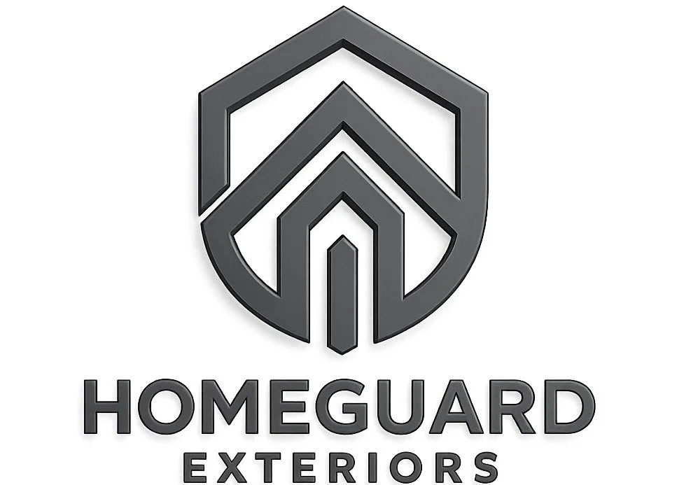 Logo of HomeGuard Exteriors with a shield and house icon above the company name.
