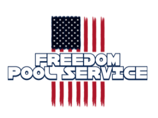 Logo for Freedom Pool Service featuring an American flag design with stars and stripes and the company name.