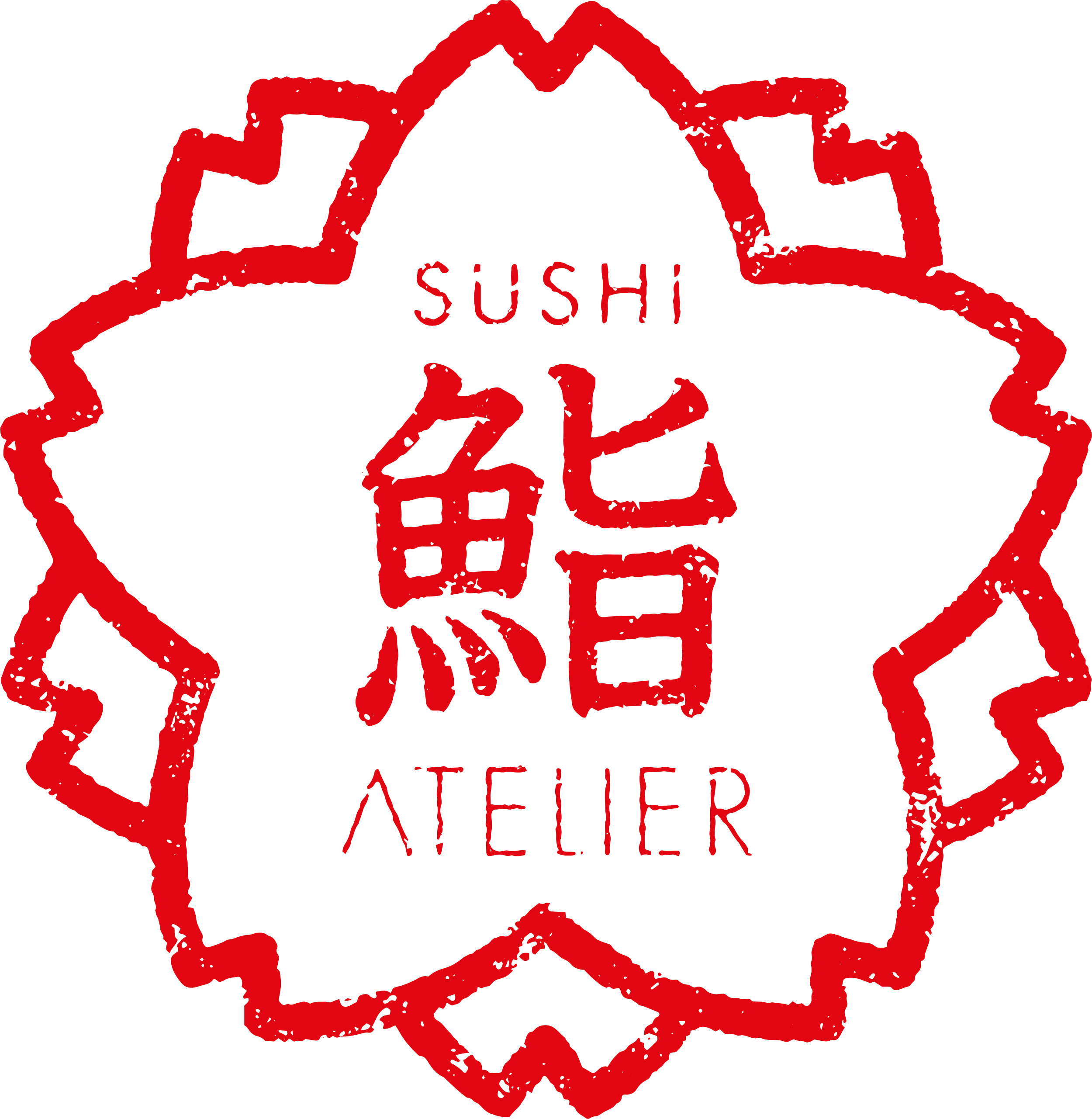 Red stylized outline of a crab with the words 'Sushi Lover' written inside.