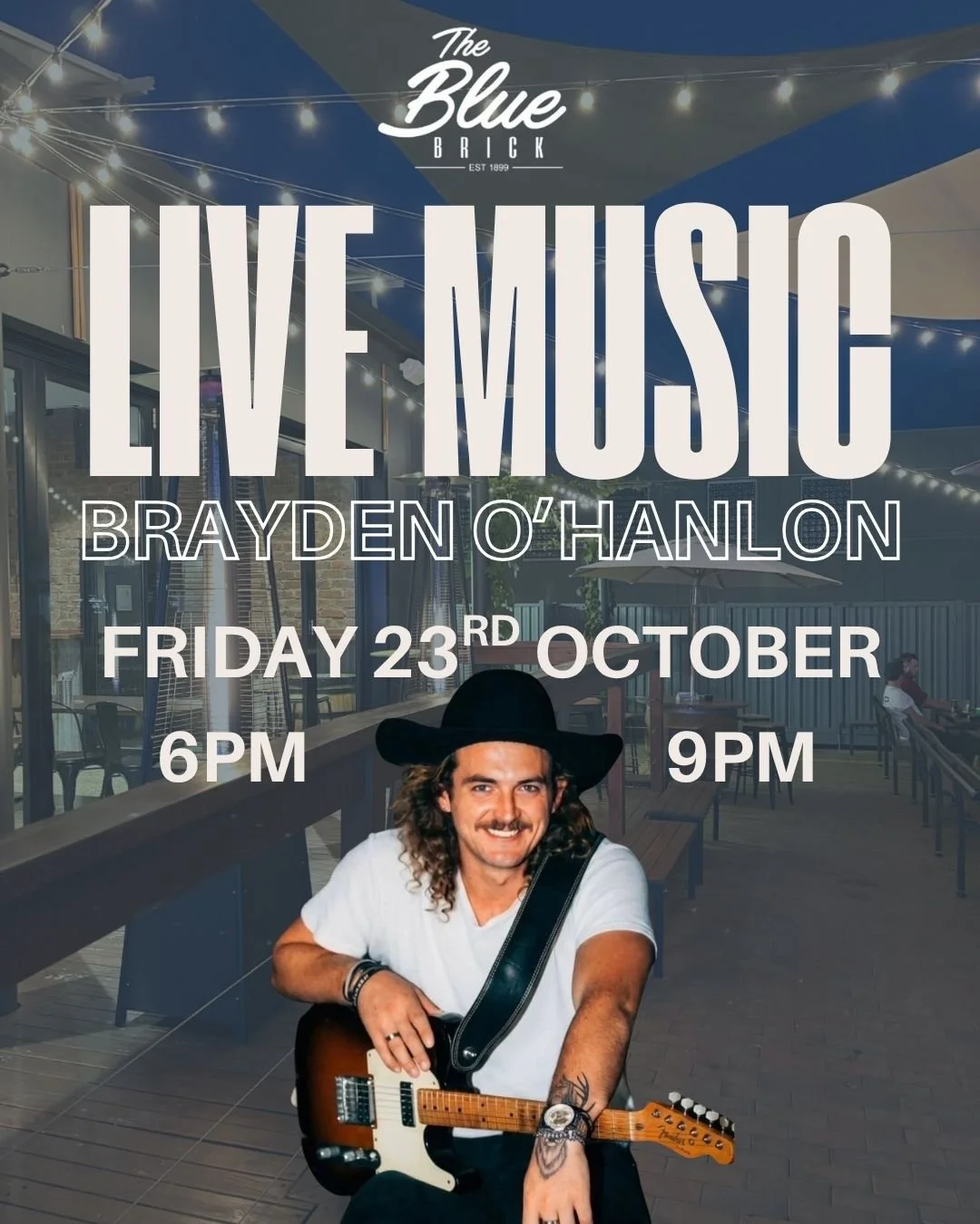 Brayden O&rsquo;Hanlon brings the tunes, you bring your mates! Enjoy a few drinks, tuck into some delicious food and kick off the weekend with us! 🎶🍻

#thebluebrick  #livemusicvictoria  #aussiepub #supportlocal  #pubfood
