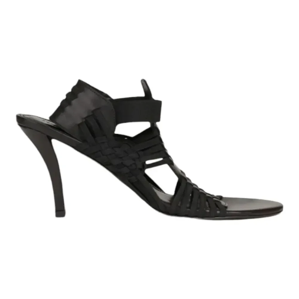 KENZO — Greek Cutout Braided Leather Heeled Sandals in Black (EU 38 / US 8)