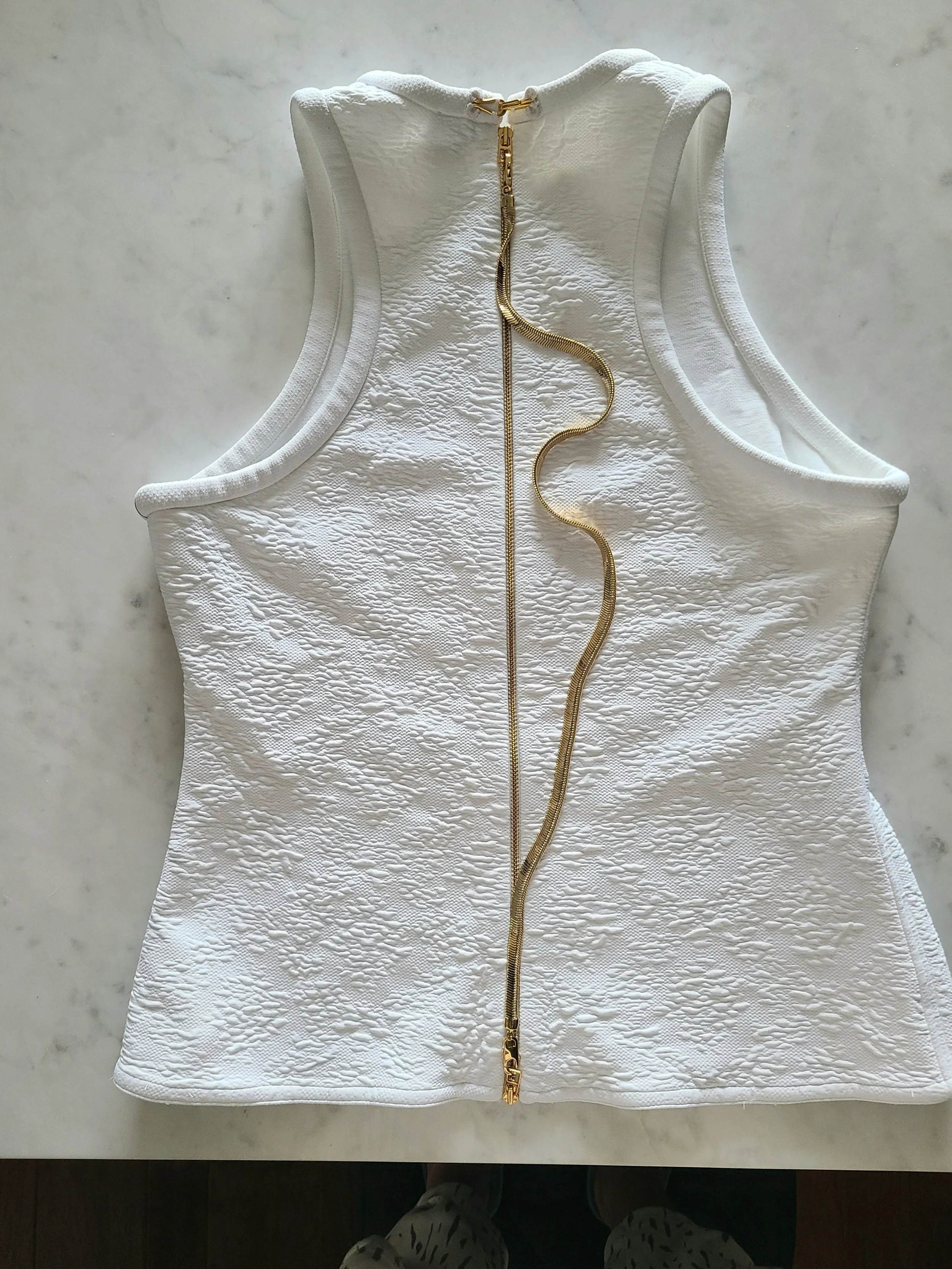 AZ FACTORY — Stretch Floral Cloqué Tank in White (FR 44 / US 12)