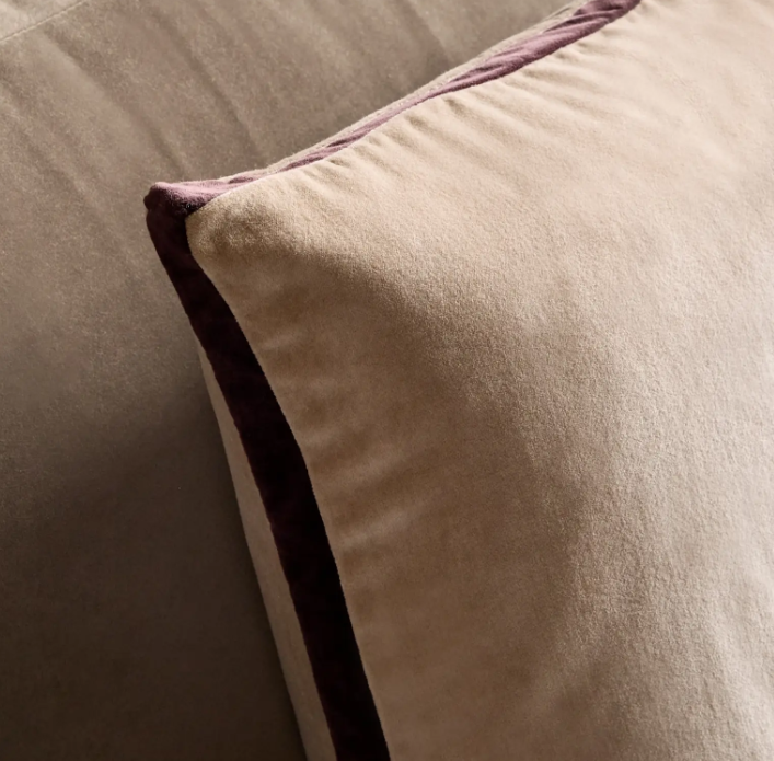 QUINCE — Contrast Velvet Edge Pillow Cover in Taupe & Brown (20" x 20")
