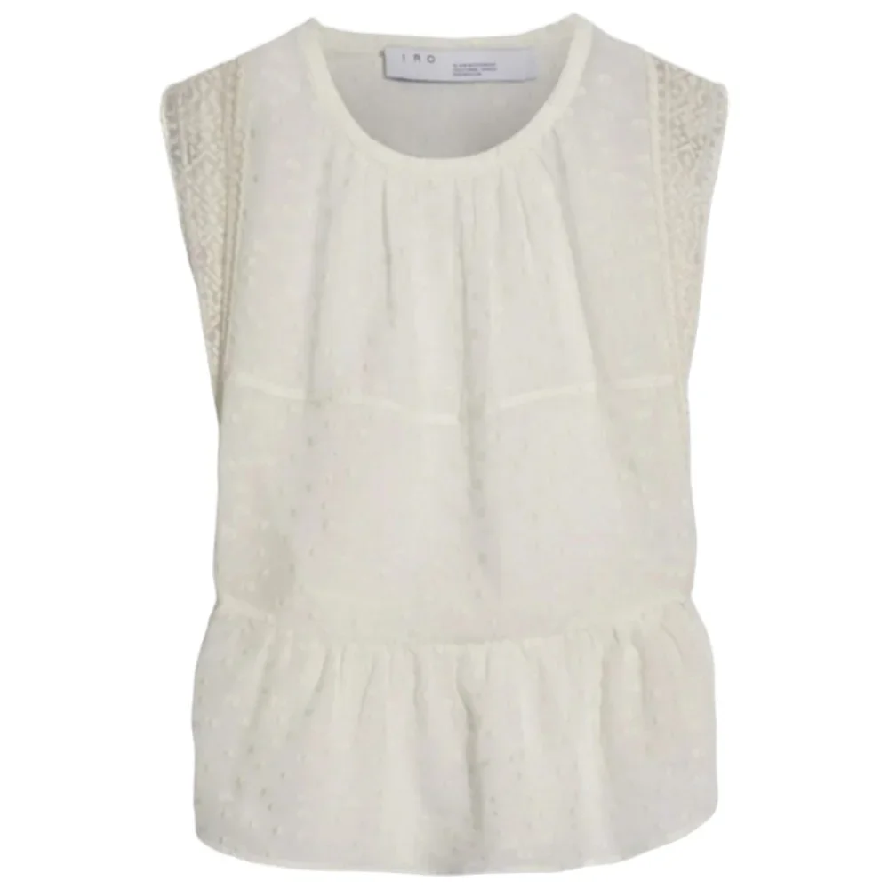 IRO — Lean Embroidered Tulle-Paneled Georgette Top in Ecru (FR 40 / US 8)