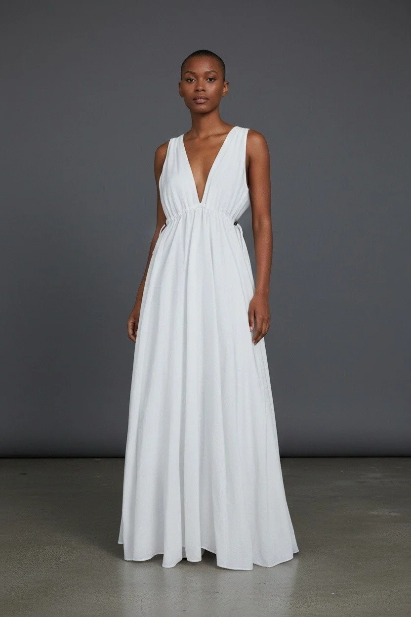 STAUD — Waterfall Recycled Nylon Maxi Dress in White