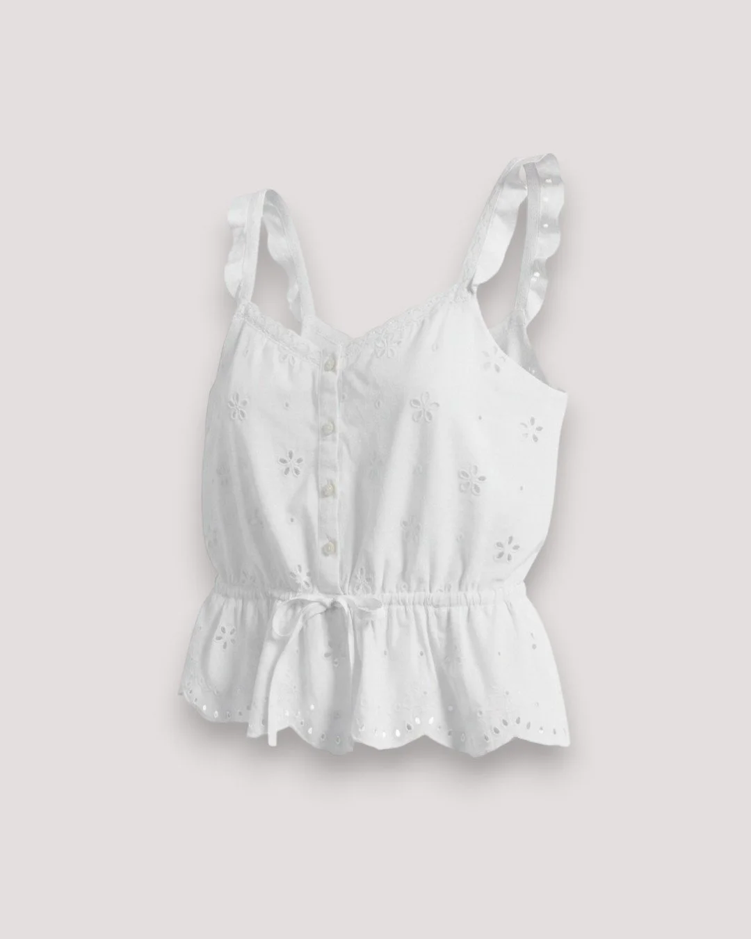 PAIGE — Eyelet Button-Up Crop Camisole in Crisp White
