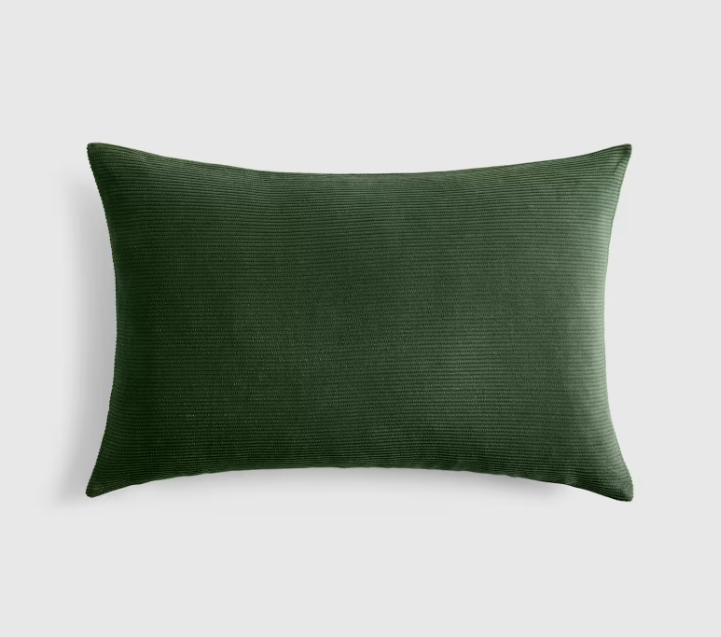 QUINCE — Corduroy Cotton Velvet Lumbar Pillow Cover in Pine (12" x 20")