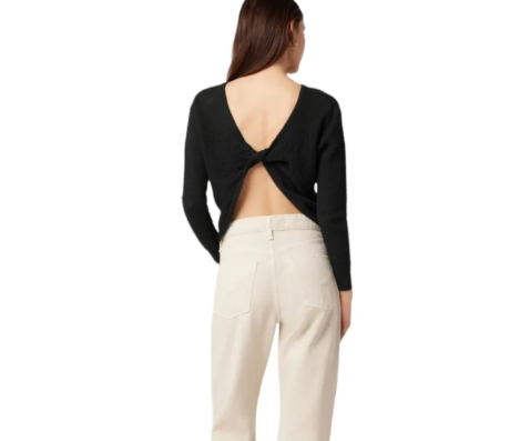 HUDSON — Open-Knit Twist-Back Cotton Sweater in Black
