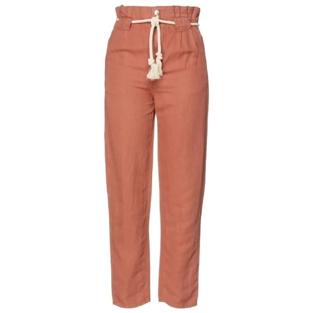 VERONICA BEARD — Karter Linen-Blend Cropped Pants in Mocha / Antique Rose (Size 10)