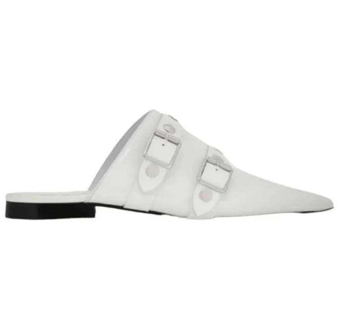 Victoria Beckham White Patent Calfskin Pointed Toe Studded Mules 38 NIB
