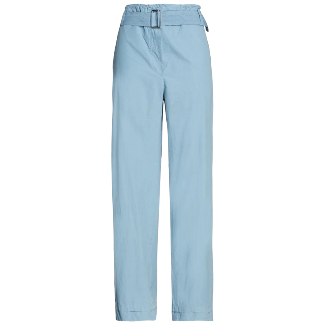 KENZO — Belted Wide-Leg Cotton Poplin Pants in Light Blue (FR 40 / US 8)