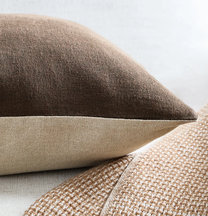 QUINCE — Reversible Linen Bamboo Pillow Cover Set in Brown & Natural (20" x 20")