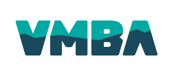 The logo of the Virtual MBA program with stylized mountain peaks in shades of blue above the text.