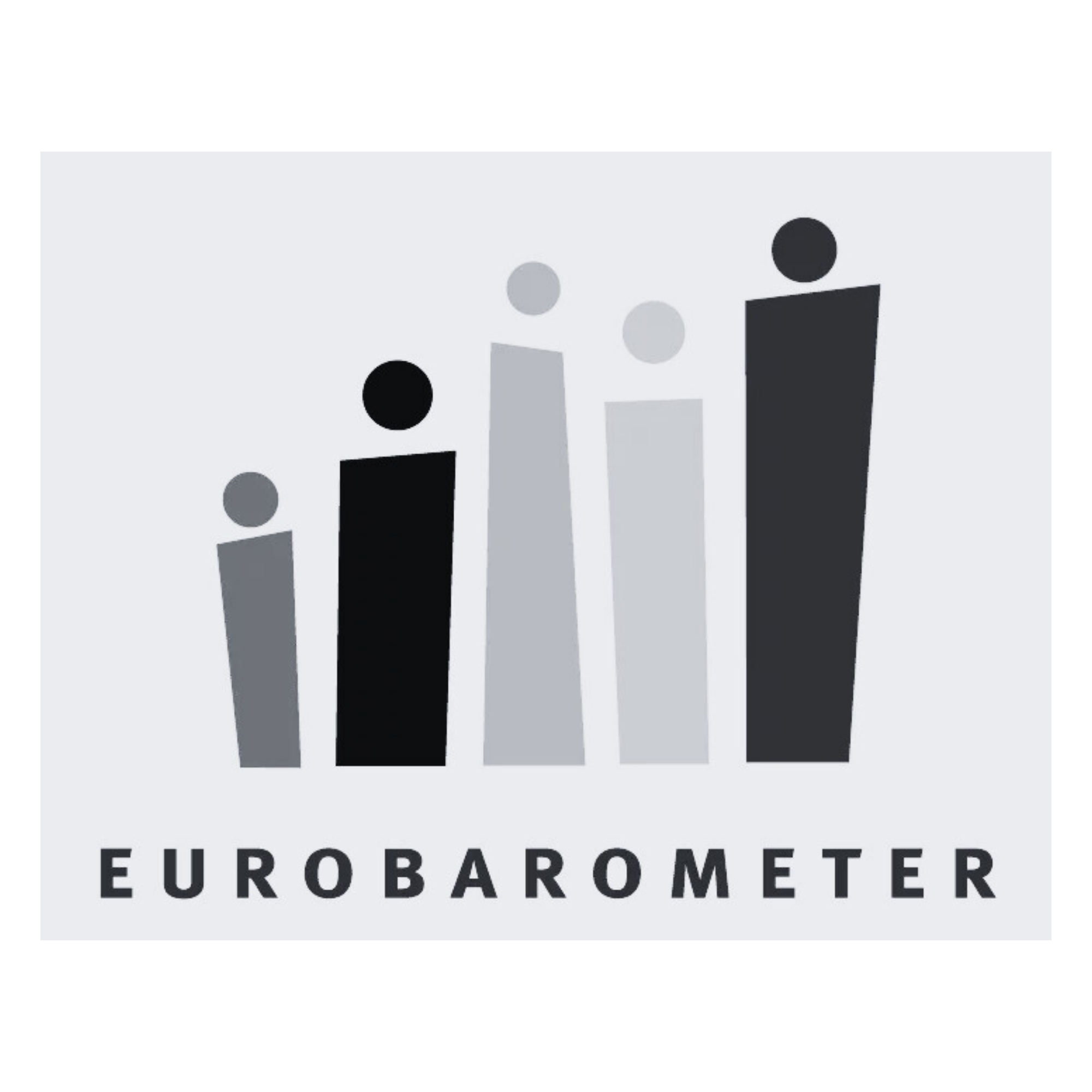Logo van Eurobarometer met gestapelde grafiek en tekst in zwart en wit.