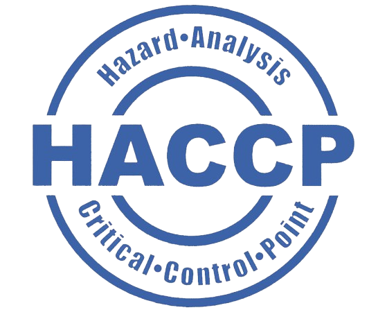 Logotipo do HACCP com as palavras 'Hazard Analysis', 'Critical Control Point' e um círculo ao redor, destacando 'HACCP' no centro.