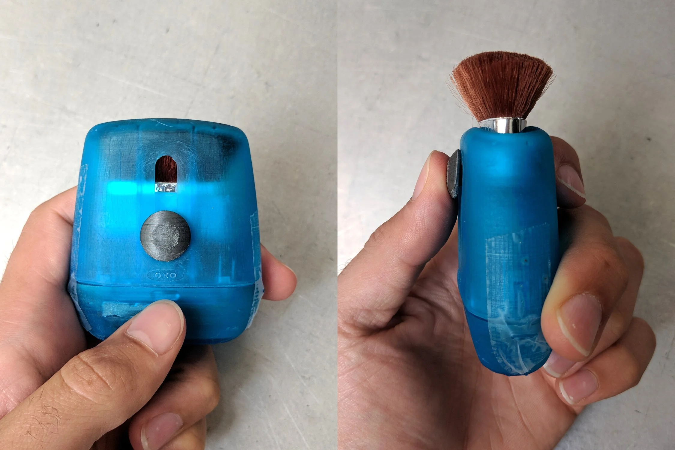 First prototype using soft makeup brush bristles