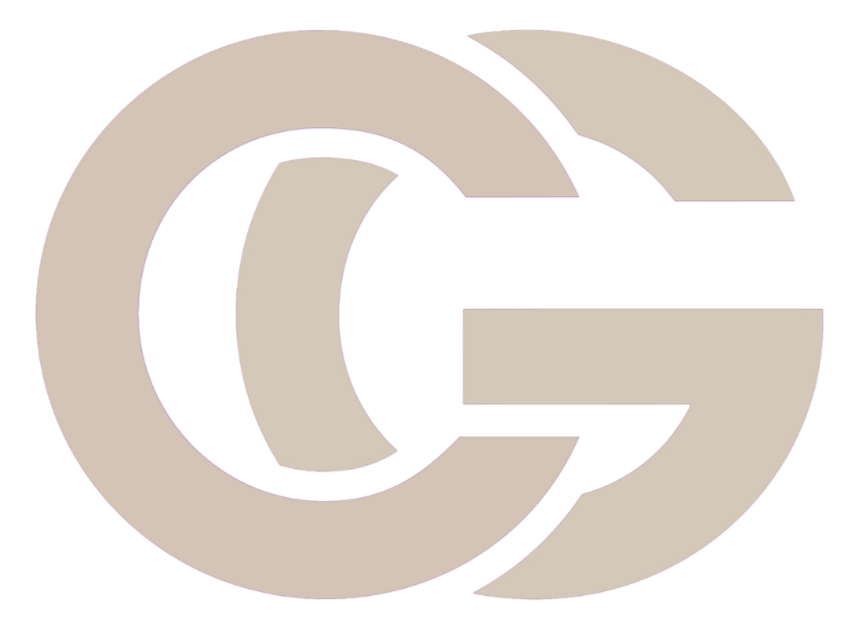 A black and gray logo with interlocking circles and shapes forming the letters 'C' and 'G'.
