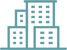 Icon of three buildings with windows, representing a cityscape or urban area.