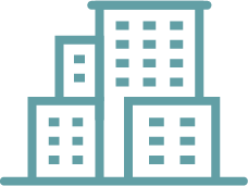 Outline of multiple tall buildings in a cityscape