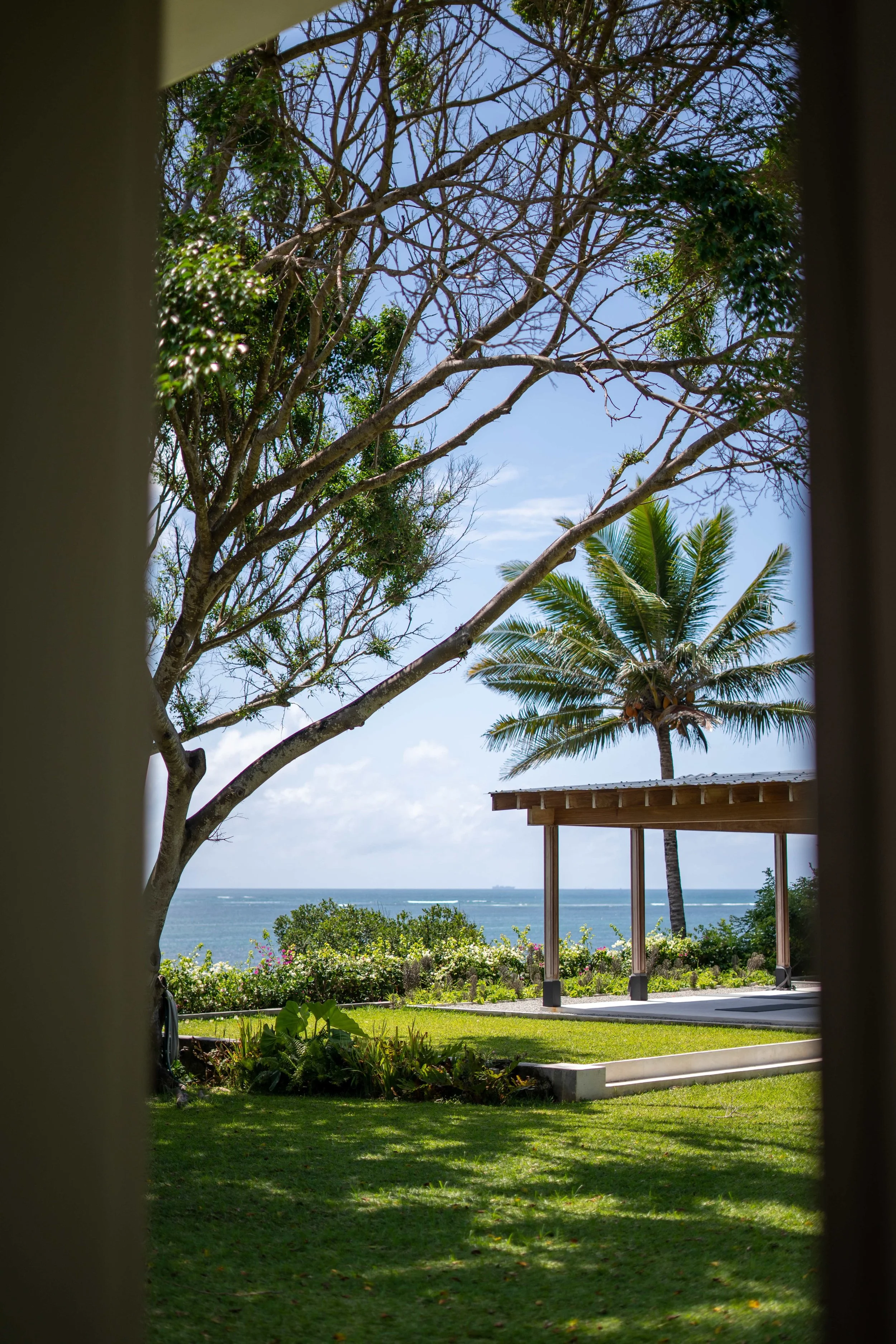 Oceanfront garden and pavilion at Casa Moja, home of the Quiet Interval retreat in Mombasa