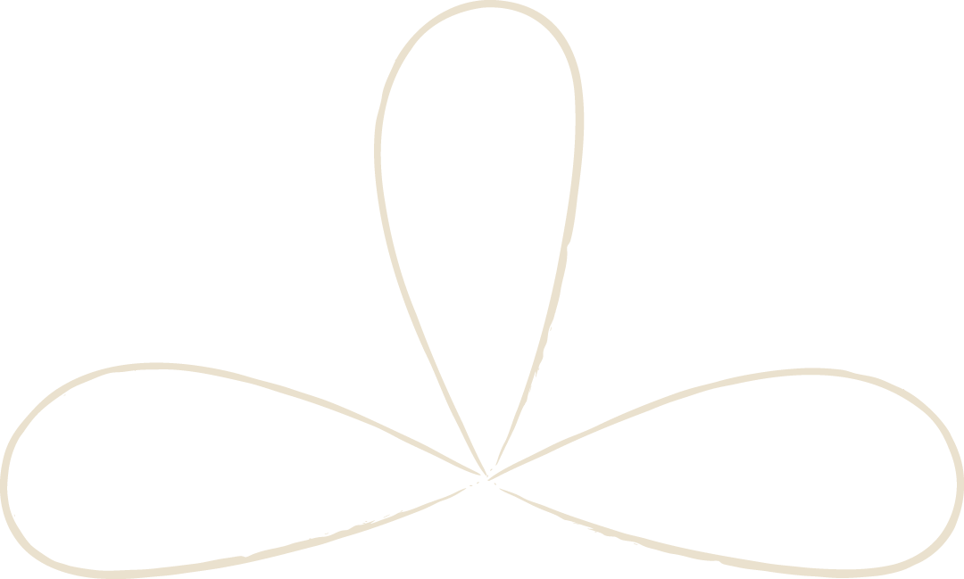 Line drawing of a three-petaled floral design.