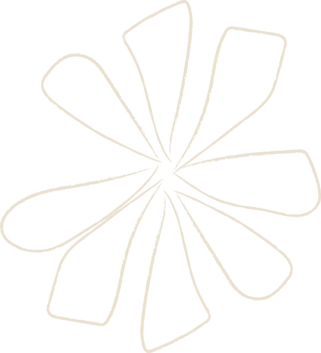 A black background with a white, abstract, flower-like line drawing with multiple elongated petals.