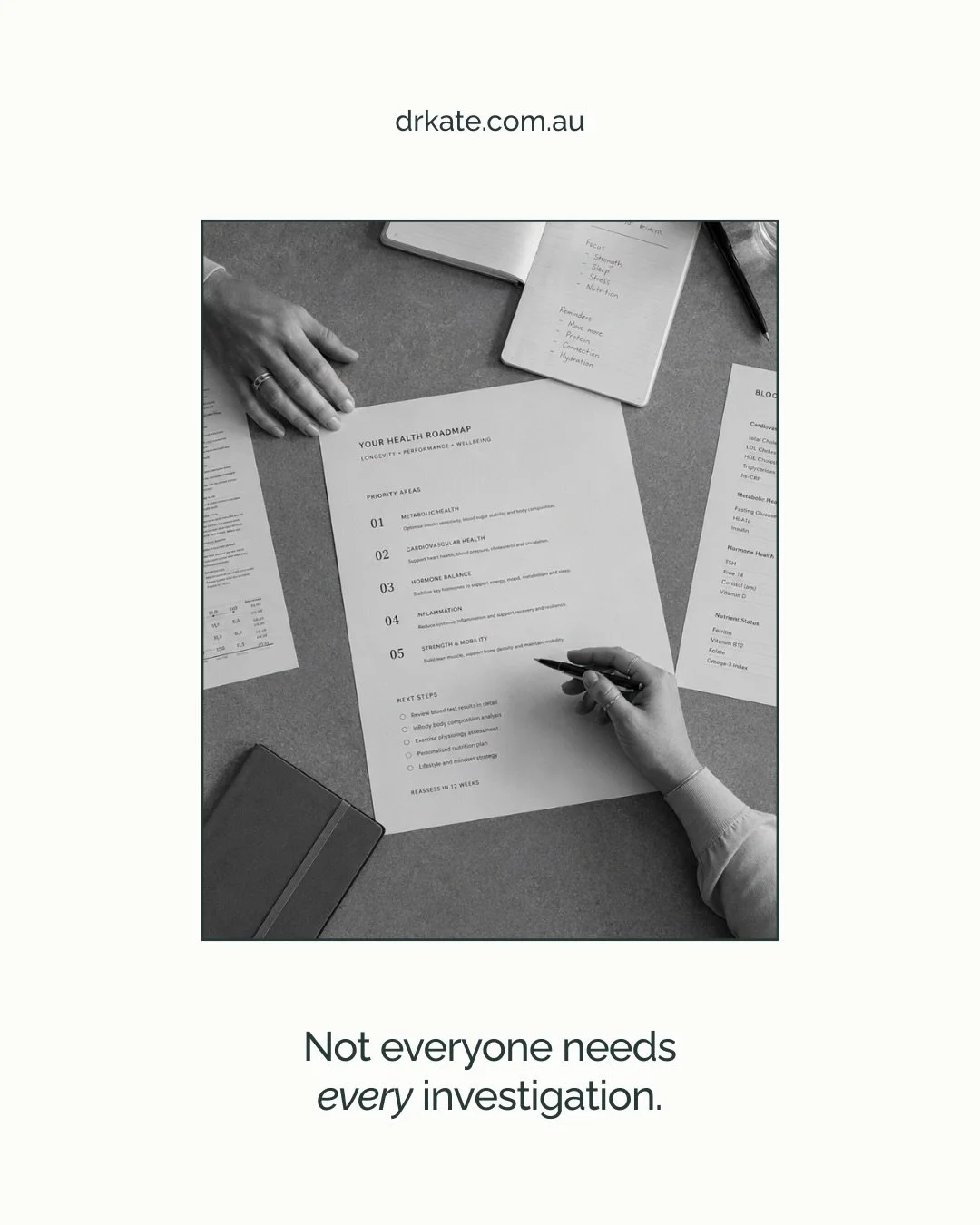 One of the biggest misconceptions about preventive medicine is that more testing is always better.

I don&rsquo;t believe that&rsquo;s true.

Every investigation should answer a clinical question.
Will it improve our understanding of your health?
Wil