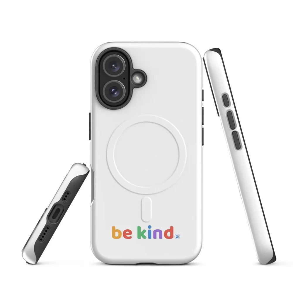 Be Kind MagSafe iPhone 16 case shown from the back and both side edges