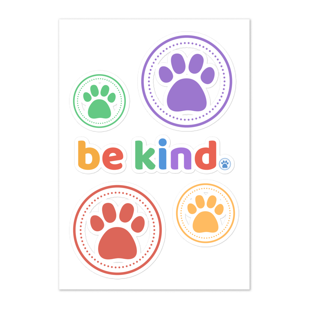 Be Kind Sticker Sheet — Rainbow Kindness & Paw Print Stickers
