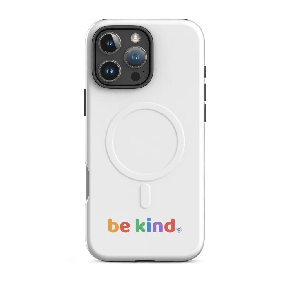 Back of the Be Kind MagSafe iPhone 16 Pro Max case, rainbow mark beneath the MagSafe ring