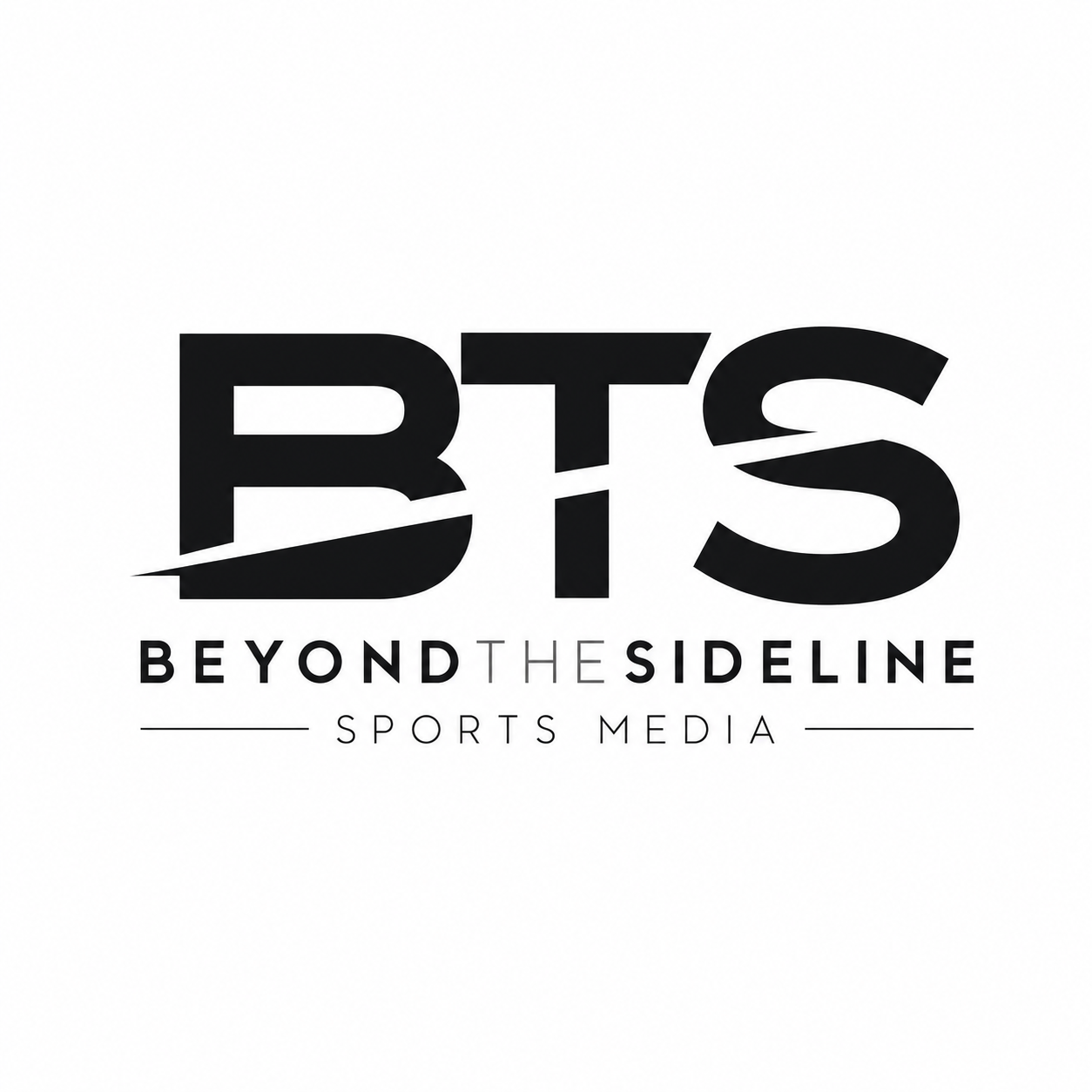 Logo of Beyond The Sideline Sports Media with bold black letters BTS, and the tagline "Beyond The Sideline" with smaller text underneath.