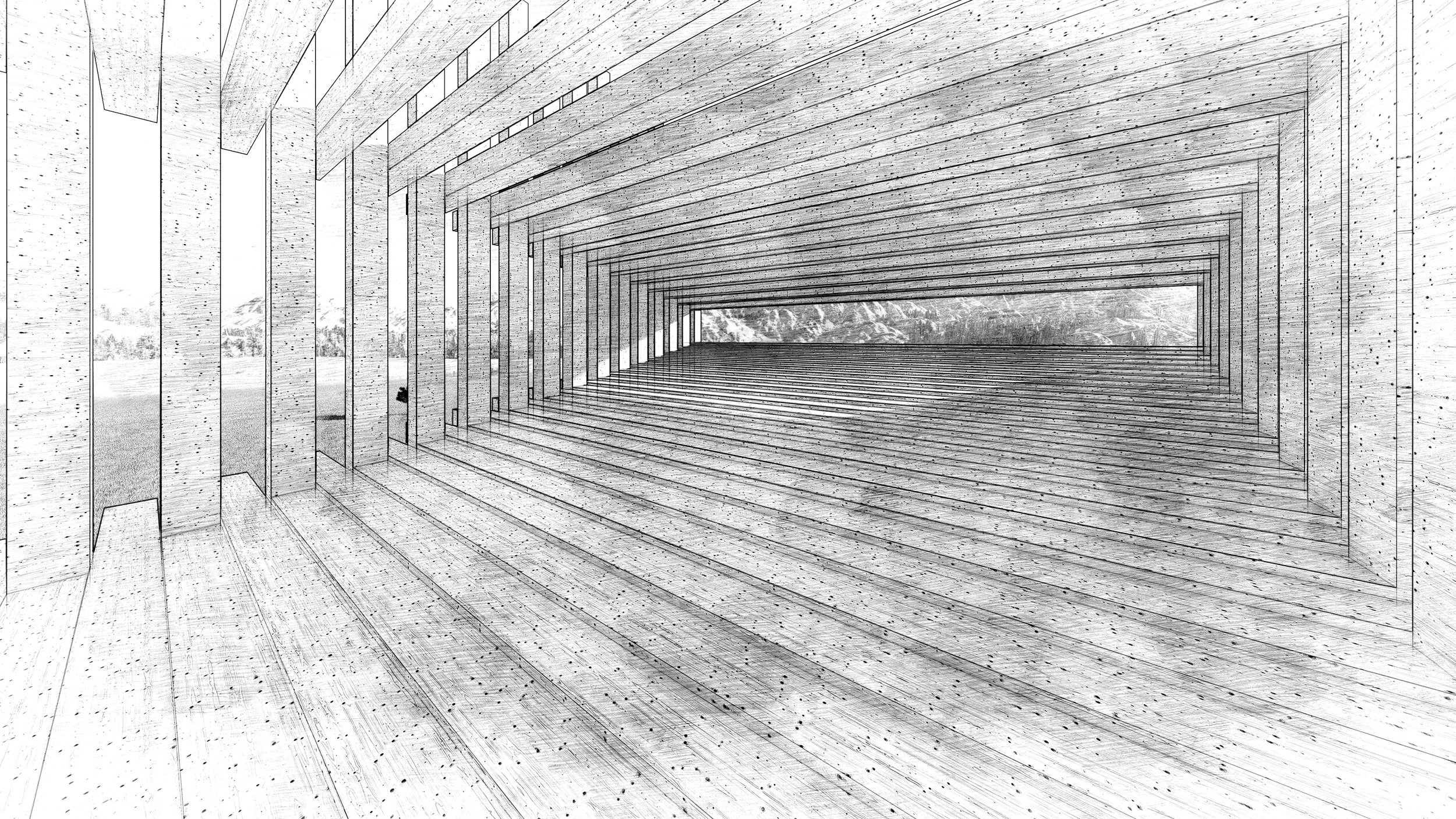 FRAME OF VIEW |  
A large outdoor pavilion organized around a large interior volume. A narrow vertical entry expands into an elevated panoramic chamber. 