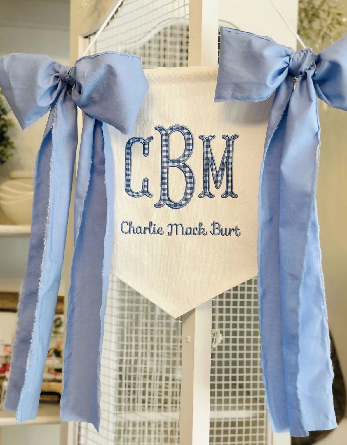 Blue Gingham Custom Baby Banner