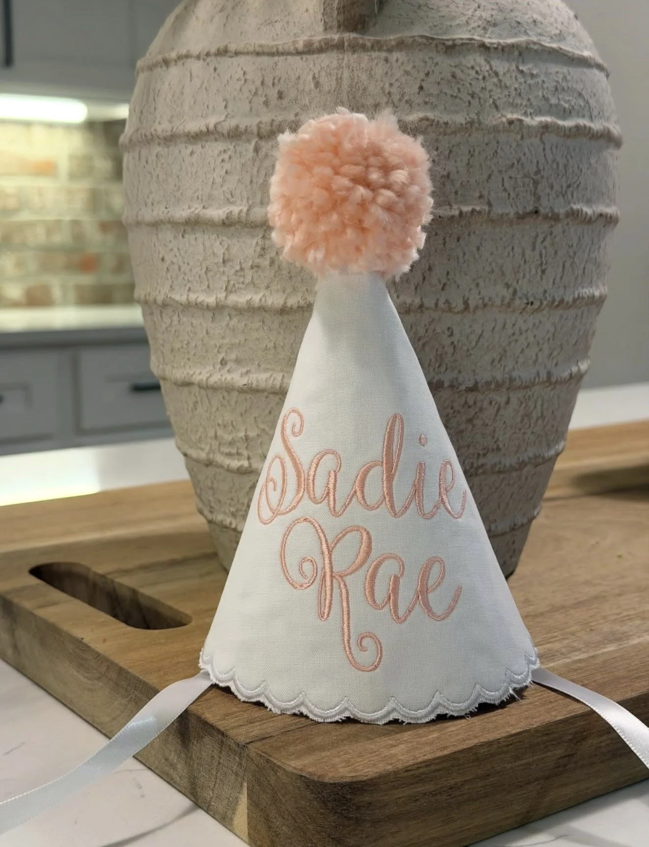 Scalloped Bottom Party Hat with Fur Ball Top