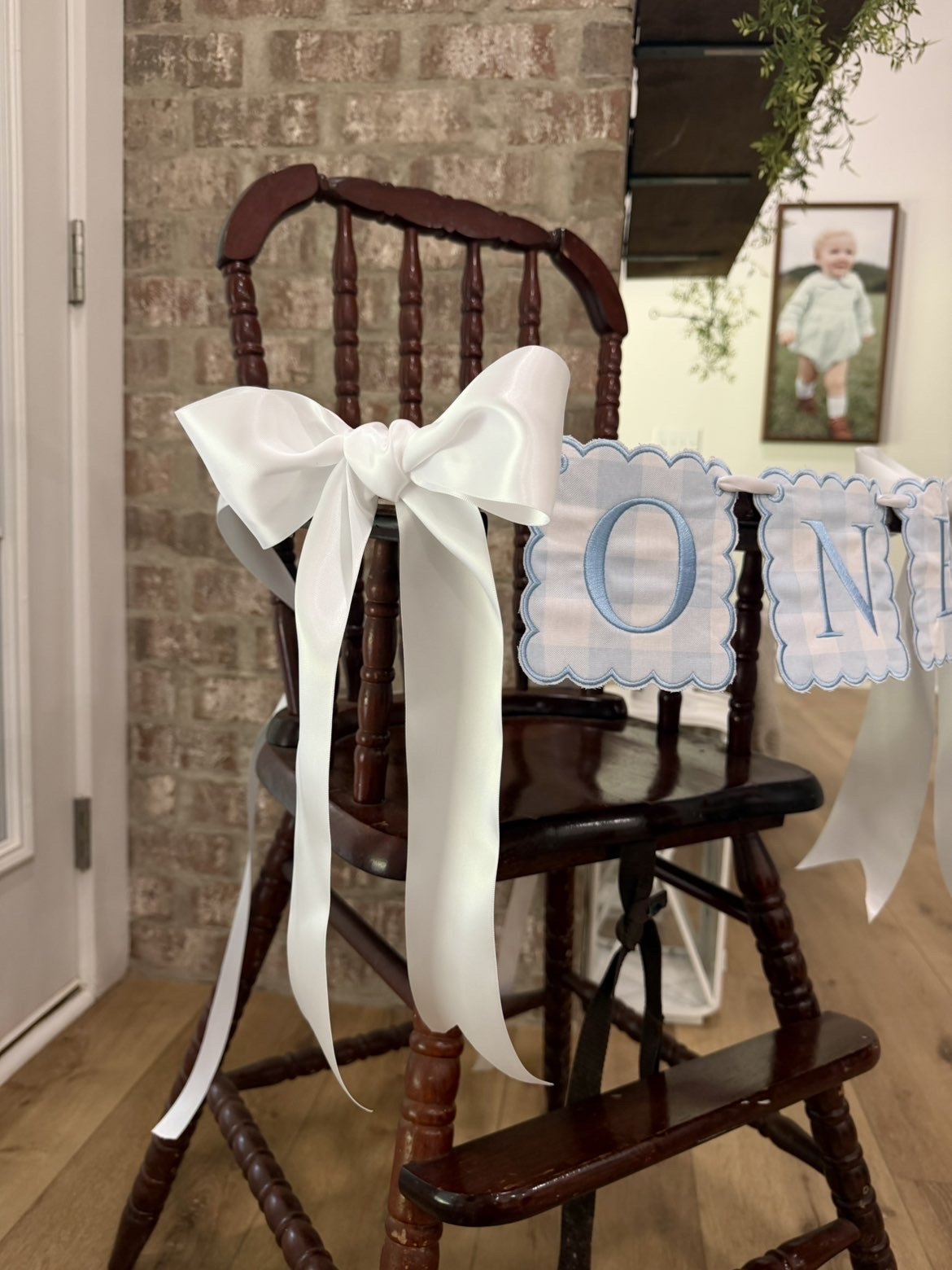 Blue Gingham ONE Highchair Banner