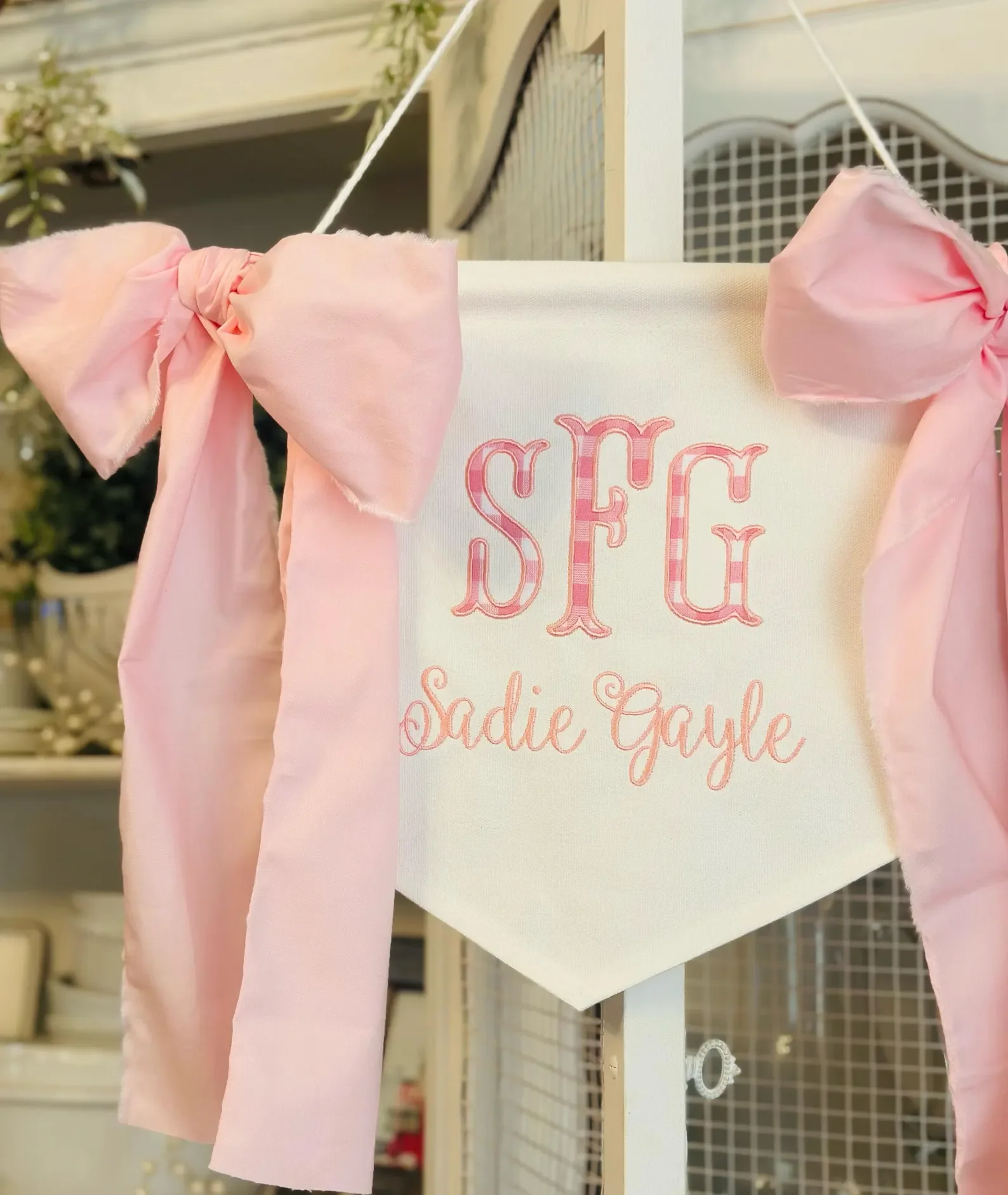 Pink Gingham Custom Baby Banner