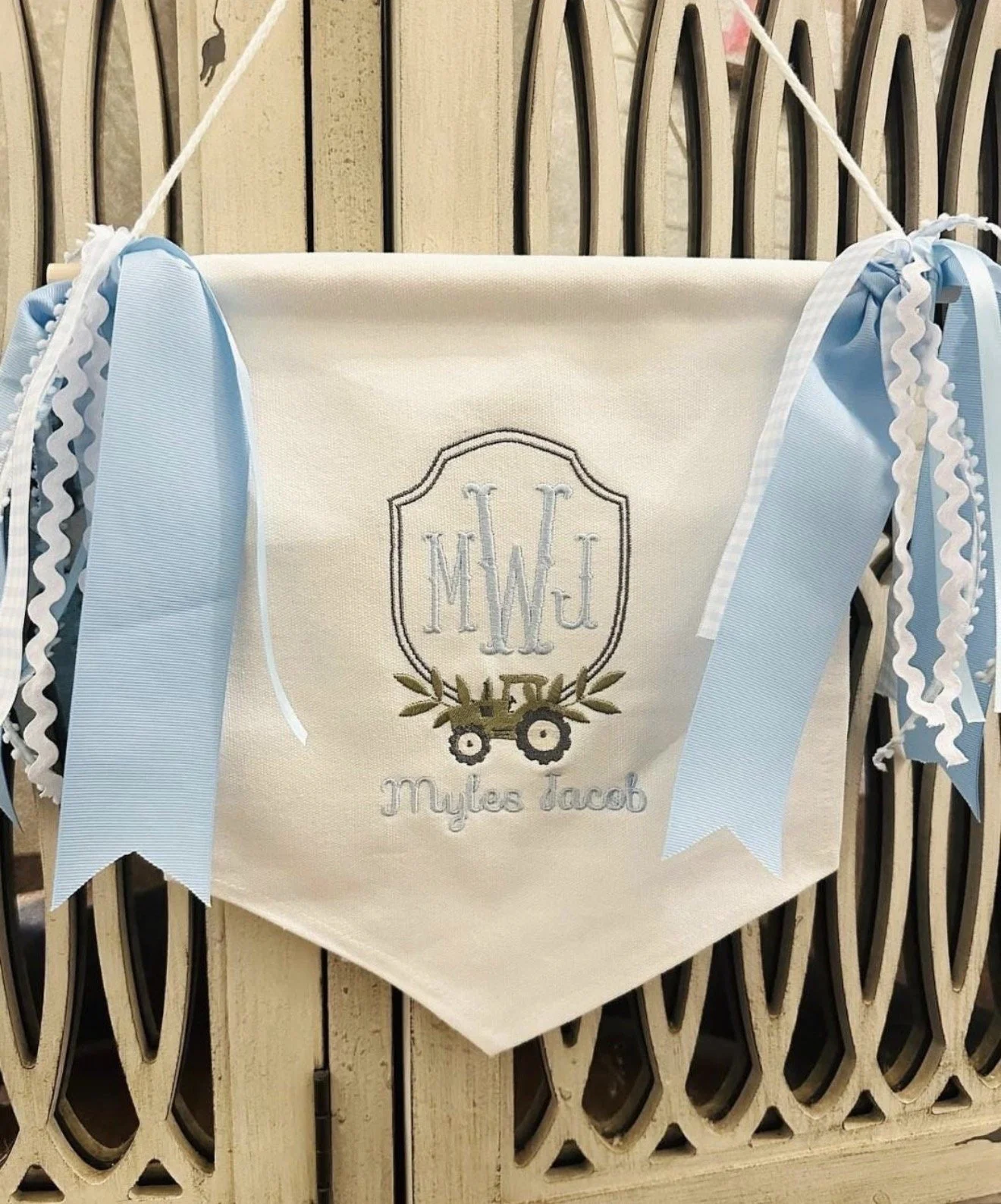 Multi-Ribbon Custom Tractor Baby Banner