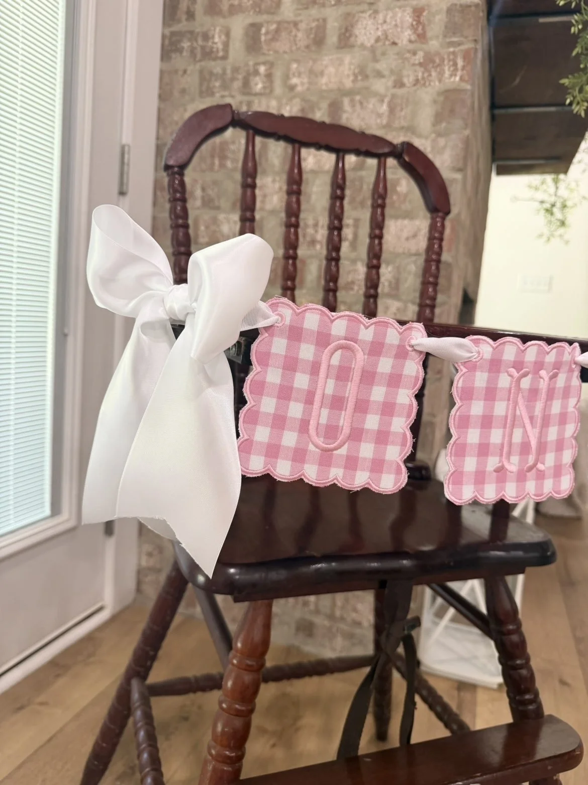 Pink Gingham ONE Highchair Banner