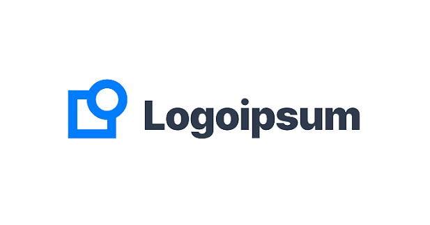 Logo with a blue geometric icon and the text 'Logoipsum' in black.