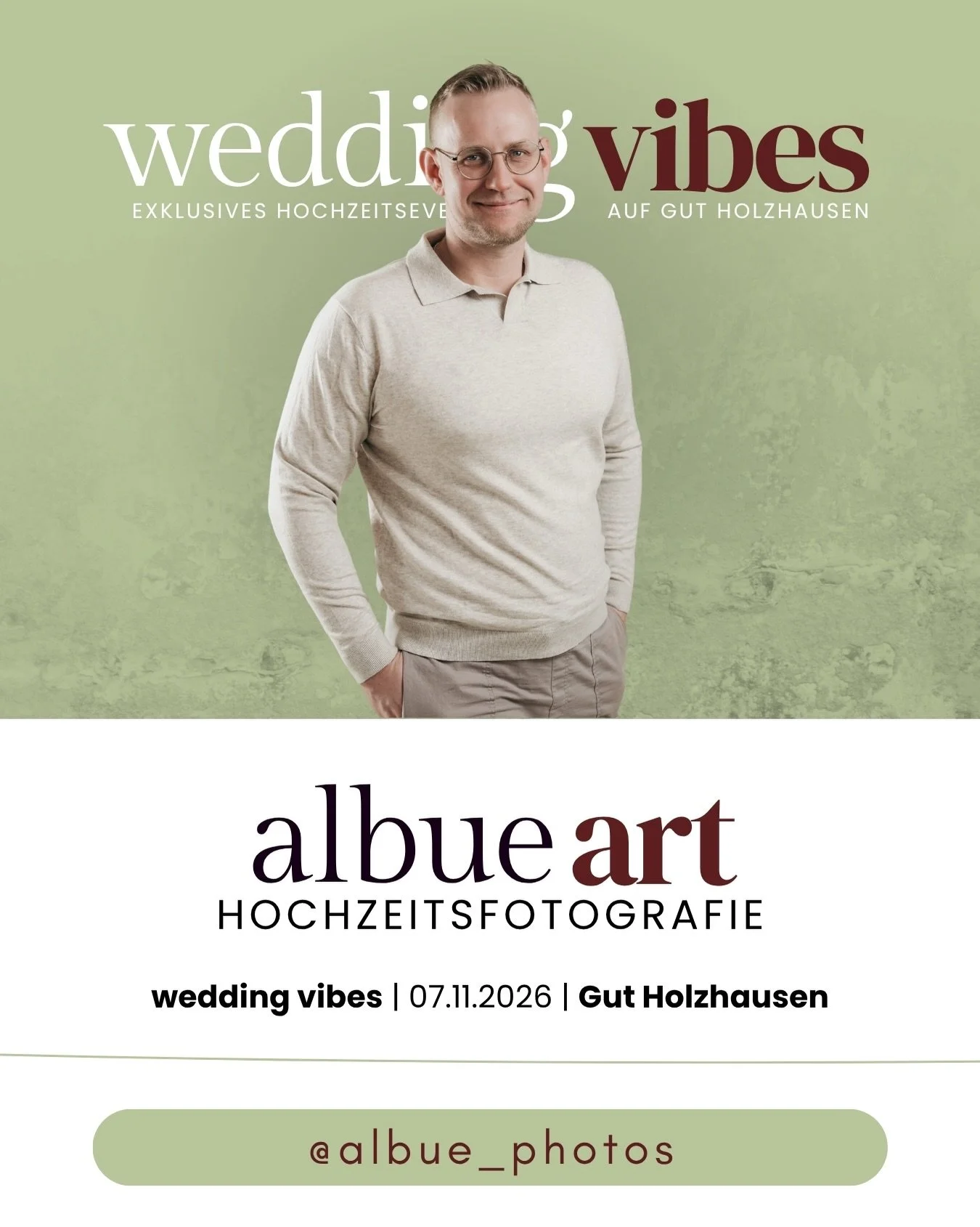 Ihr sollt am Ende nicht nur sagen: &sbquo;Das sind unsere Hochzeitsfotos.&lsquo; Ihr sollt sagen: &sbquo;Das sind wir &ndash; genauso, wie wir sind. Und wir sehen dabei verdammt gut aus.&lsquo; 🤍

Hi, ich bin Alex von albue|art und freue mich riesig