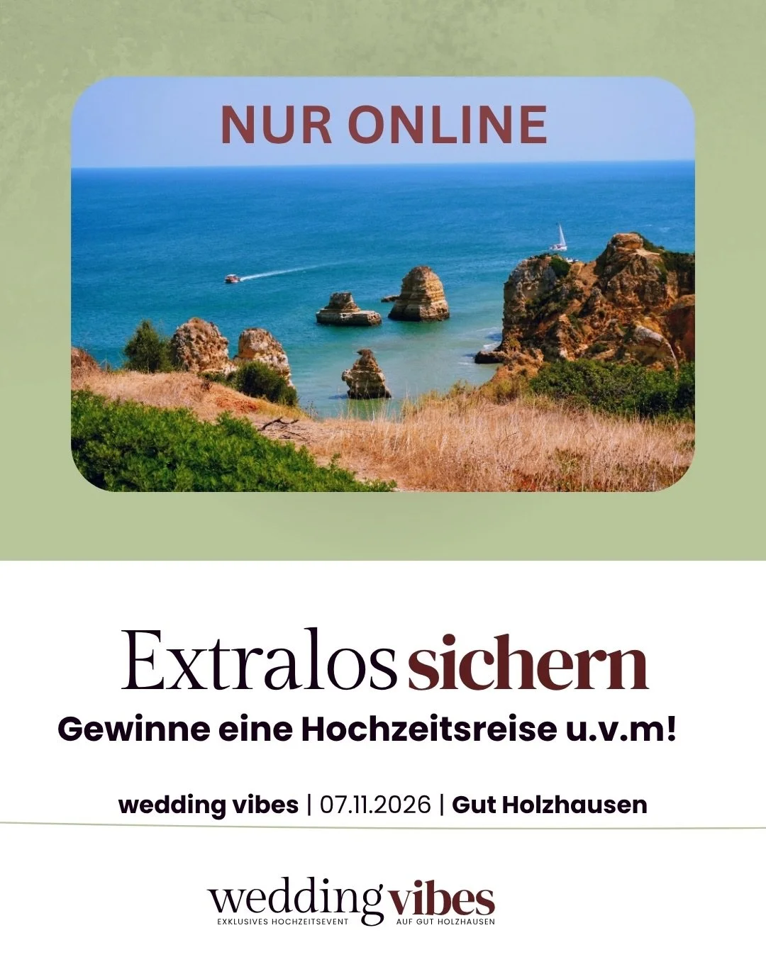 🎉 Sichert euch jetzt &uuml;ber den Link in unserer Bio bis zu zwei Extra-Lose und erh&ouml;ht eure Gewinnchance bei unserer gro&szlig;en Verlosung! 🎉

✨ Eure Traumhochzeit k&ouml;nnte schon auf der Wedding Vibes beginnen.

Unter allen zuk&uuml;nfti
