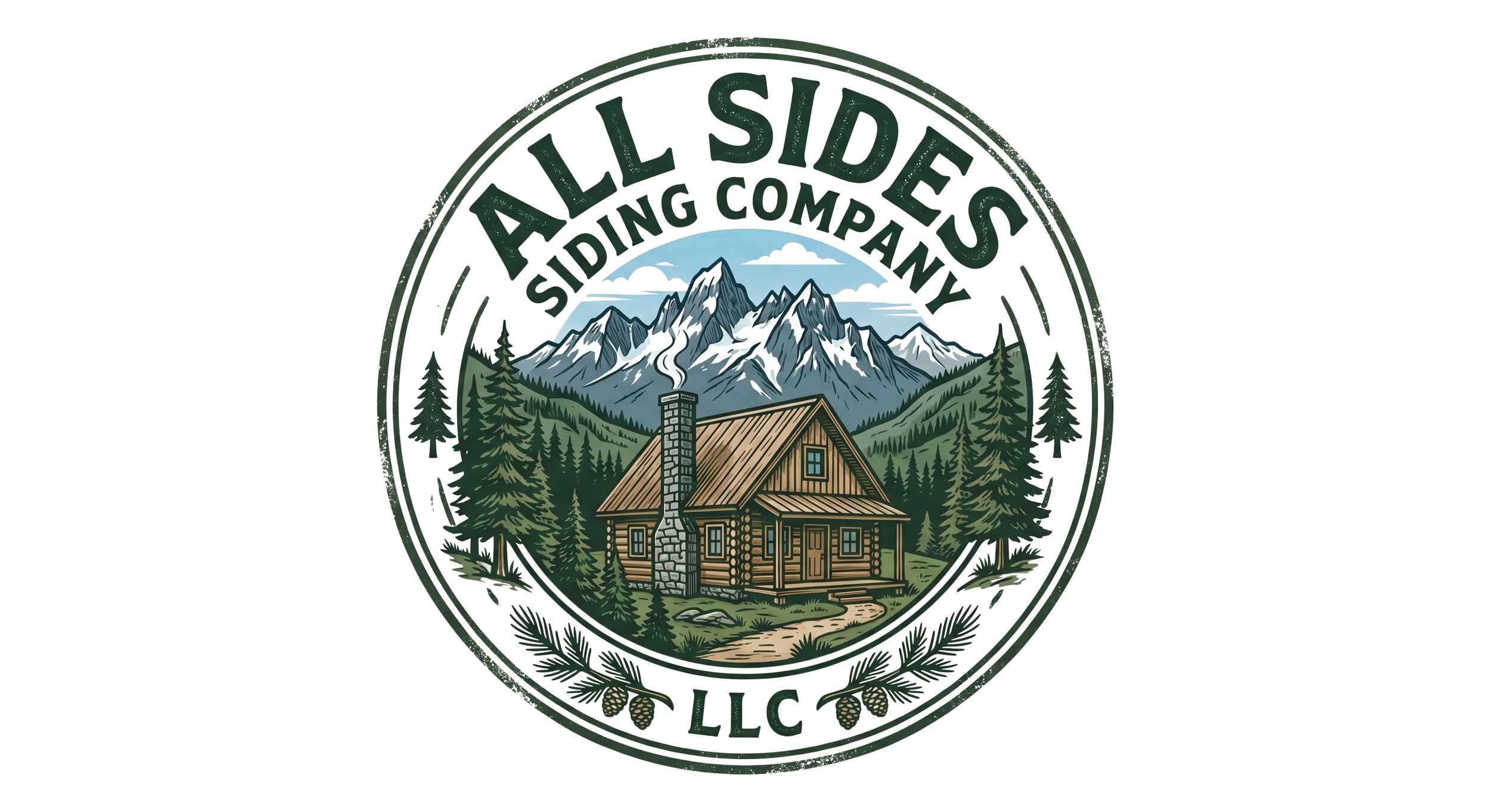 Illustration of a mountain landscape with a cabin, evergreen trees, and mountains in the background, framed by text reading 'Alil Dedi's Surfing Company'.